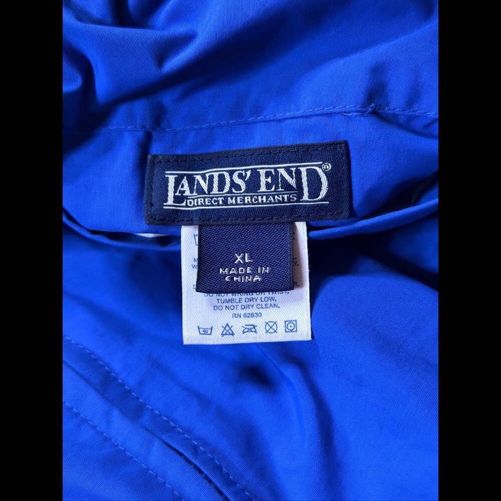Lands End Reversible Jacket XL Mens Blue Green 100% Nylon Hooded Rain Coat - Picture 10 of 12
